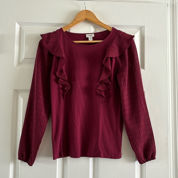 Maroon J.Crew Factory sheer sleeve top - Picture 2 of 5